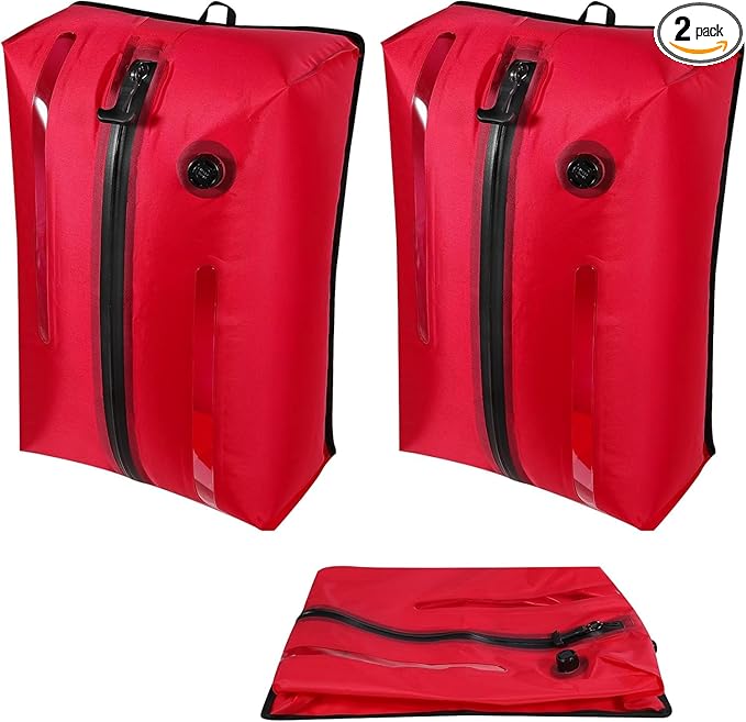 Reusable TPU Travel Vacuum Compression Bags - Waterproof Space Saver Bags for Luggage, Suitcase, Backpack, Storage Organizer (2 Pack, Red)