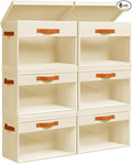 Homsorout Large Storage Bins with Lids - 6 Pack Foldable Decorative Organizers with Clear Windows & Handles, Cube Storage Organizers for Clothes, Blankets, Sweaters, CD, Beige