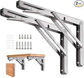 Folding Shelf Brackets 18 inch 2 Pcs Max. Load 440lb - Heavy Duty Stainless Steel DIY Wall Mounted Collapsible Shelf Bracket, Space Saving for Garage Workstation, Stuff Supports, Table, Workbench