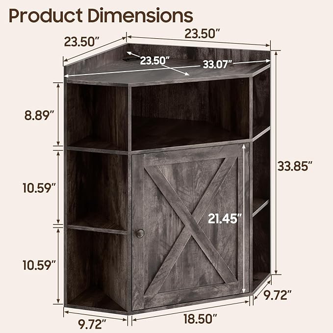 Halitaa Corner Storage Cabinet, Farmhouse Corner Bookshelf with Storage 6-Cubby Wooden Cabinet with USB Ports and Outlets Industrial Organizer for Small Space, Study, Playroom, Living Room