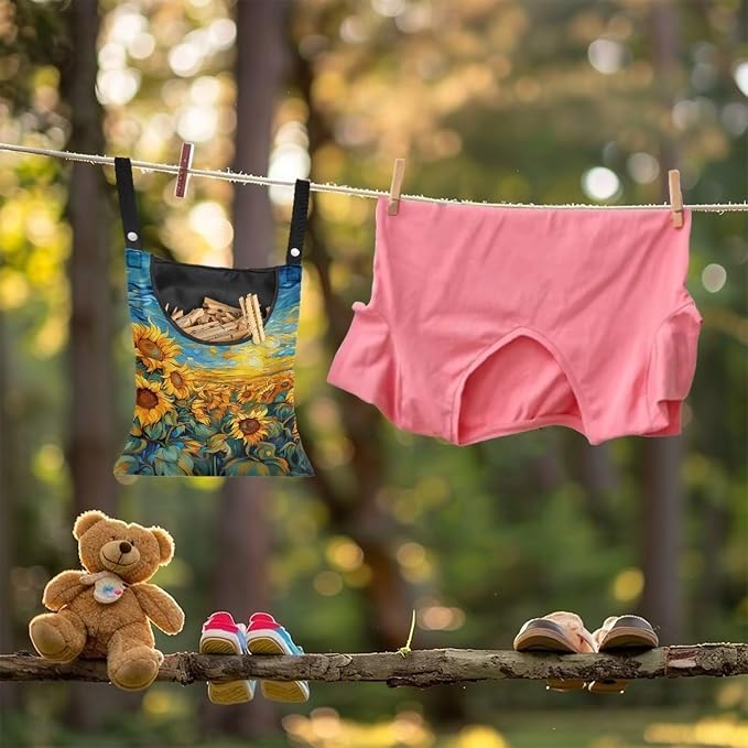 Sunflowers Clothespin Bags Laundry Hanging Storage Organizer Clothes Pin Hanging Bags with Rope Clothespin Holder with an Space-Saving Opening for Clothesline Outdoor