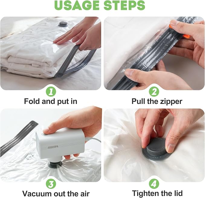9 Pack Vacuum Seal Bags for Clothing Travel with -60000Pa USB Pump, Save 80% of Space for Clothes (9 Combo Size)