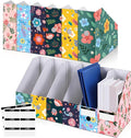 PerKoop 6 Pcs Decorative Magazine File Holders Floral Foldable File Folders Magazine Storage Boxes Rack Desk Organizer Documents with Printable Labels for School Office Home (Floral Design)