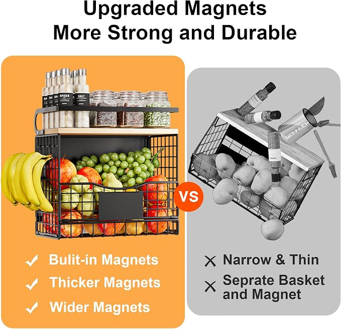 Magneitc Shelf for Fridge,Fruit Vegetable Potato & Onion Organizers Storage Basket Bins,Magnetic Spice Rack for Refrigerator & Kitchen Countertop,Pantry and Cabinet