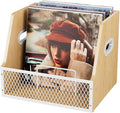 Vinyl Record Storage, Wooden Crate for Record Holder Album Storage for 7/10/12 inch 60+ Vinyl Magazine File Holder Natural Beige