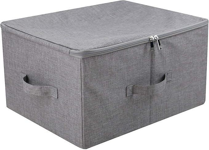 Folding Rigid Storage Baskets for Clothing, Closet Shelf Drawers, 2 pcs | 17.6*13.6*9.7" fits most shelves/ closet/ wardrobes, 3-side zipper lid for heavy large stuff, sturdy fabric plastic boards
