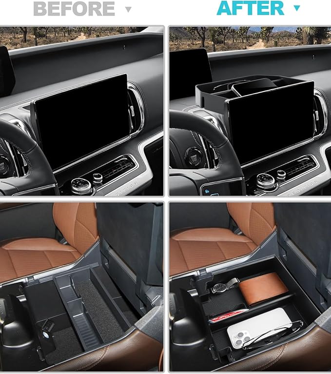 CDEFG 2Pcs for 2025 2026 Ford Expedition Center Console Organizer for 2025 2026 Ford Expedition Accessories Middle Console Organizer Armrest Storage Box & Dashboard Storage 13.2" Screen Organizer