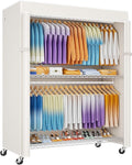 ULIFHOME P8C Max Heavy Duty Clothes Rack（With Extended Width Design） Rolling Clothing Racks for Hanging Clothes with Lockable Wheels，51.2"W x 15.8"D x 80.5"H，Load 800LBS，White Rack with White Cover