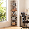 MAHANCRIS 6-Tier Corner Shelf, 65" Tall Corner Bookshelf with Metal Frame, Narrow Display Shelf Stand, Industrial Corner Bookcase for Living Room, Bedroom, Home Office, Rustic Brown CSHR6601