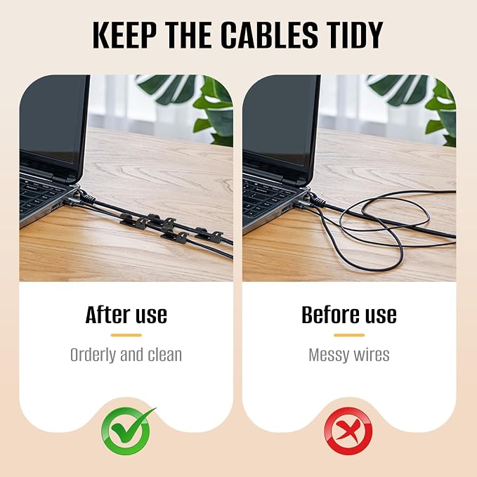 50 Pcs Self Adhesive Cable Clips,Upgraded Cable Management with Screw Hole,Strong Cord Organizer for Under Desk,Car,TV PC,Christmas Light Indoor/Outdoor-Black S