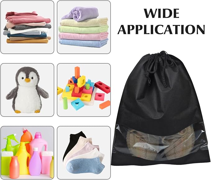 5 Pack Shoe Bags for Travel, Drawstring Bag for Men Women, Shoe Storage, Travel Essentials, Organization Accessories (5, Black)