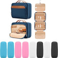 COOSKY Travel Hanging Toiletry Bag for Women, Large Makeup Bag 8 Leak Proofing Silicone Bottle Covers, Waterproof Cosmetic Bag with Jewelry Organizer Compartment, Toiletries Kit Set, Navy Blue