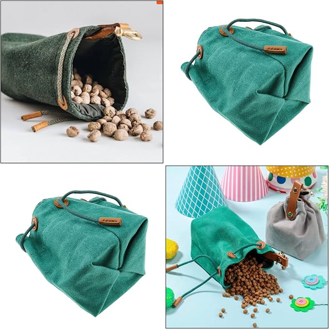 Create idea Dog Treat Pouch Cleanable Dog Treat Training Bag with Clip and Drawstring Pet Snack Bag Food Storage for Dog Training Outdoor Activities Walking Green