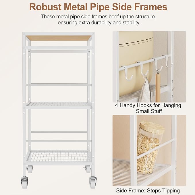 3-Tier Kitchen Cart with Adjustable Shelves - Microwave Storage Cart & Utility Rolling Organizer, Industrial Wheels for Small Spaces, 15.7"x23.6"x33.7" Kitchen Office Living Room Metal Rack