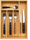 guiogc Kitchen Bamboo Silverware Drawer Organizer，Silverware Organizer and Cutlery Tray with Grooved Drawer Dividers for Silverware, Knives in Kitchen, Bedroom (5 Slot-Natural)