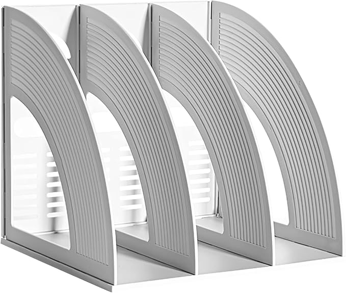 A4 File Holder Magazine File Folder Desk Organizer, 3 Vertical Compartments Bookshelf Document Divider Paper Box Bookends for Office Home Organization and Storage Racks