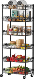 SINGAYE 6 Tier Shelf Wire Shelving Adjustable Storage Shelves Basket Rack | Adjustable Shelves with Wheels Metal Storage Unit Closet Bathroom Organizers Pantry Kitchen Garage Laundry Room Black