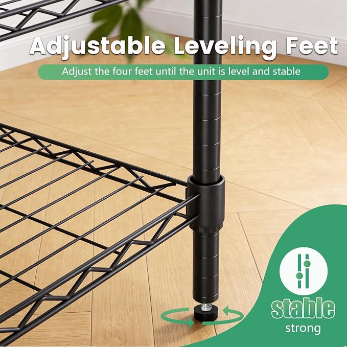 36" L×14" W×54" H Commercial Wire Shelving Unit Metal Shelf with 4 Tier Adjustable Layer Rack Strong Steel for Restaurant Garage Pantry Kitchen Garage，Black