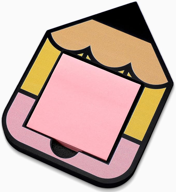 Back to School Sticky Note Holder Large Pencil Shaped Wood Notepad Dispenser 3 x 3 Sticky Notes Organizer Teacher Appreciation Gifts for Desk Office Classroom Students Gift, No Pads Included