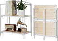 Crofy 2-Tier Foldable Bookshelf, White Frame & White Oak Shelves | No-Assembly Collapsible Portable Storage Organizer; Sturdy White Oak Finish Shelves; Ideal for Living Room & Home Office