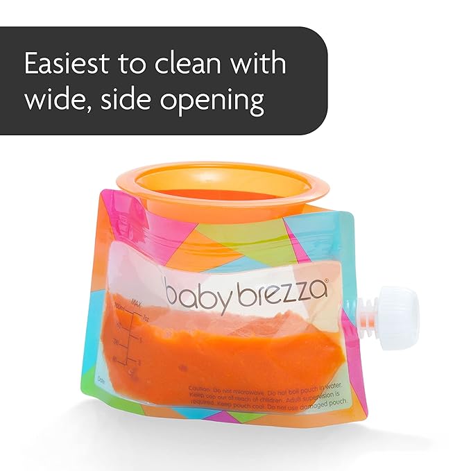 Baby Brezza Reusable Baby Food Storage Pouches,7oz - Make Organic Food Puree for Kids or Toddlers and Store in Refillable Squeeze Pouches,Bulk Set is Freezer Safe & Washable,10 Count (Pack of 2)