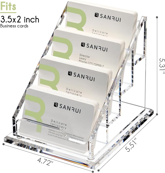 YUXUN Business Card Holder for Desk-4 Tier 4 Slot, Acrylic Business Cards Display Stand, Multiple Business Card Holder for Women Men, Desk Organiser Name Card Holders for Exhibition, Home, Office