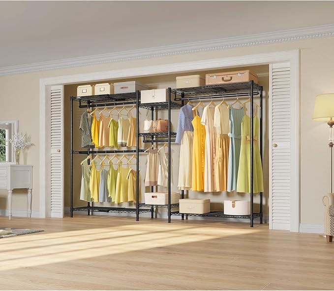 VIPEK Classic V6X Dynamic Closet System, Expandable Freestanding Clothes Rack with Shelves & Hanging Rods, Adjustable Width 62"-96", Modular Metal Clothing Rack Organizer for Reach-in Closet
