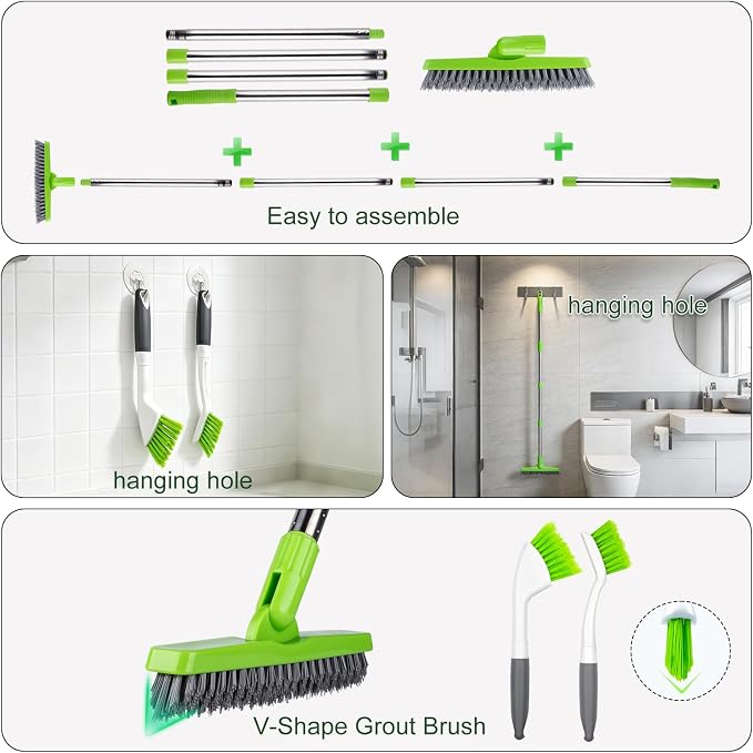 Grout Brush with Long Handle & Groove Gap Scrub Brush, Grout Cleaning Brush,V-Shape Grout Scrub Brush,Grout Cleaner Brush for Bathroom,Tile,Baseboard, Kitchen, Space Window Track, Corner