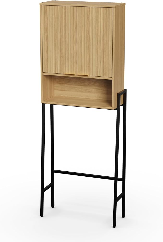 25" W Over The Toilet Storage Cabinet with Fluted Door,Bathroom Organizers and Storage with Adjustable Shelves, Modern Over Toilet Organizer for Bathroom,Restroom,Laundry,Oak