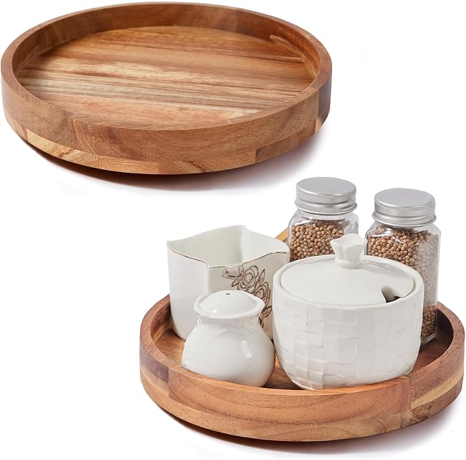 [2 Pack] 9" Wood Lazy Susan Organizer for Cabinet,Lazy Susan for Countertop
