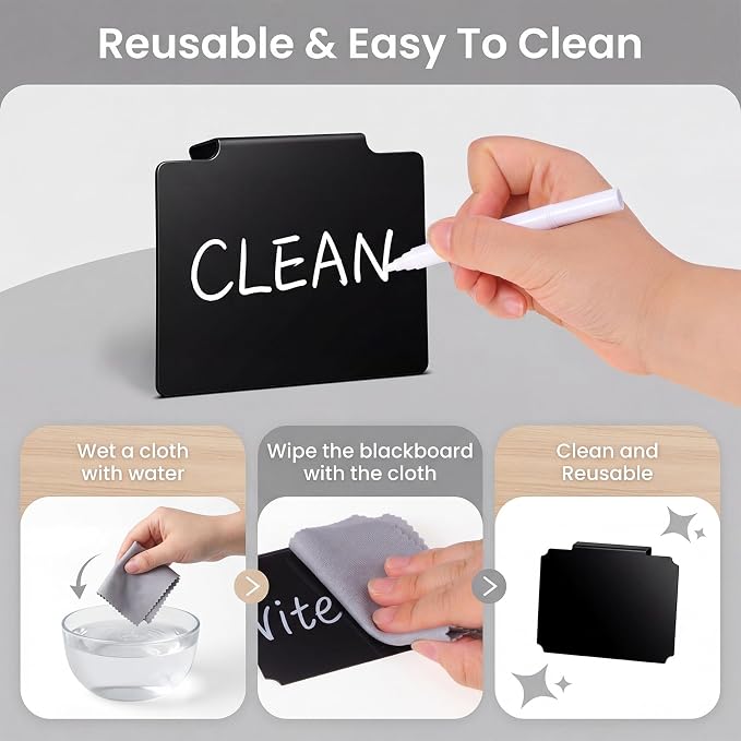 20 Pcs Basket Labels Clip On for Storage Bins, Pantry Organization with2 Markers and 2 Wipe Cloths Reusable Clip on Chalkboard Basket Tags for Pantry Storage Kitchen