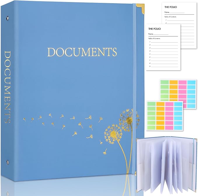 XKDOUS Important Document Organizer Emergency Binder Life Organizer Folio Folders with 9 Pockets Expanding File Storage Holder for Papers, Letters, Cards, Bills, Passports, Photos