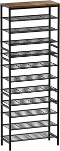 12-Tier Tall Shoe Rack Organizer Shoe Storage for Entryway 40-48 Pairs Metal Shoe Rack for Closet Heavy-Duty Shoe Rack with Wooden Top Shelf for Garage Rustic Brown