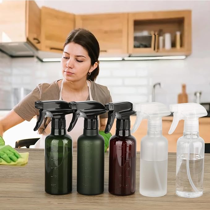 Leakproof Spray Bottles (2 Pack 10 oz), Adjustable Fine Mist & Jet Stream Nozzle, Premium BPA-Free Frosted Plastic Multi-Purpose for Hair, Plants, Cleaning (2 PACK FROSTED GREEN)