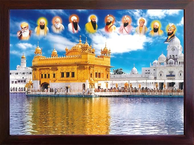 HandicraftStore Sikh Guru Blessing Poster, Golden Temple Art, 30x24 cm, Framed Wall Art for Home Decor, Religious Gift