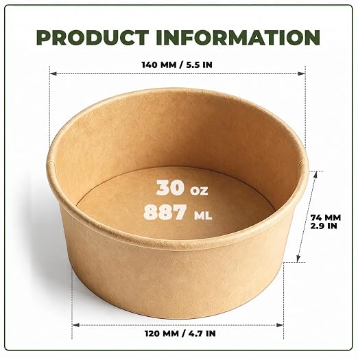 TOPtoper 80 Pcs 30 Oz【WITHOUT LIDS】 Large Paper Bowls Disposable Soup Bowls Bulk Plastic Free Party Supplies for Hot/Cold Food, Soup (30 OZ)