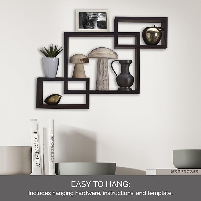 MELANNCO Interlocking Floating Wall Mount Shelves, Espresso, Set of 3-5091208