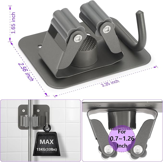 Broom Holder Wall Mount Screw Drilling, Sturdy Heavy Duty Stainless Steel Mop Gripper Rack Perforated, Perfect for Laundry Room Organizer, Fit with Laundry Kitchen Garage Garden Storage System