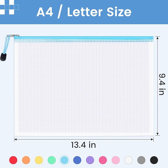 Sooez 36 Pack Mesh Zipper Pouch with Sticky Labels, A4 Mesh Bags, Sturdy Letter Size File Folders Organizer, Office School Classroom Teacher Supplies, Toy Storage Bag Board Game Puzzles Organization