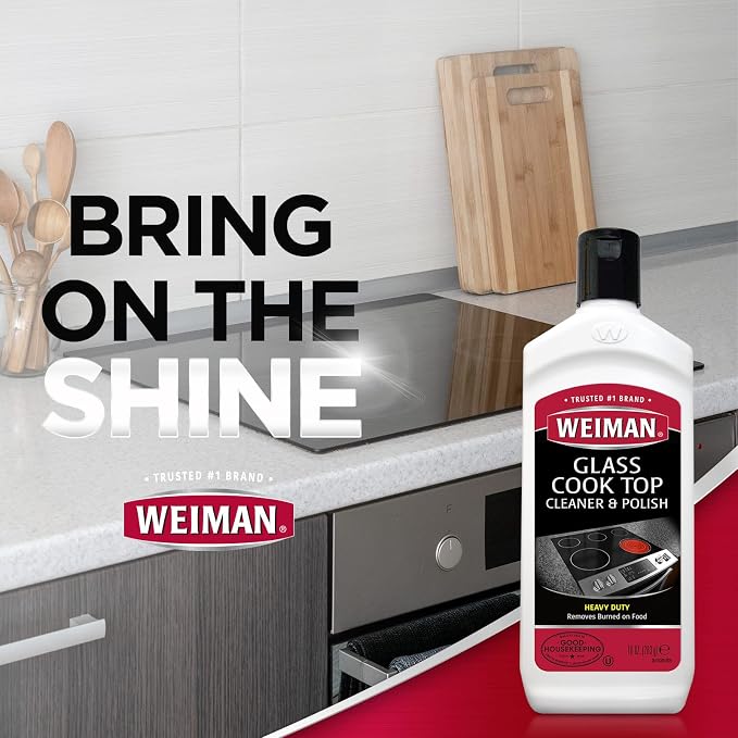 Weiman Glass Cooktop Heavy Duty Cleaner & Polish - Shines and Protects Glass/Ceramic Smooth Top Ranges with its Gentle Formula - 10 Oz., Clear (Pack of 2)