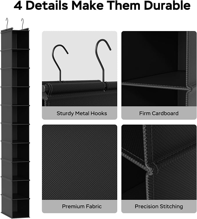MAX Houser 10-Shelf Hanging Shoe Shelf Organizer, Hanging Shoe Storage for Closet (Black)