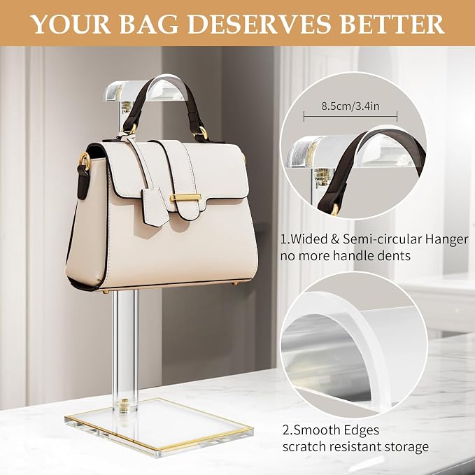 4 Pack Clear Acrylic Purse Display Stands, 14" - 24" Adjustable Height Handbag Holder, Bags Rack Stand, Tabletop Hanging Organizer for Counter Retail Store Boutique Closet Photography