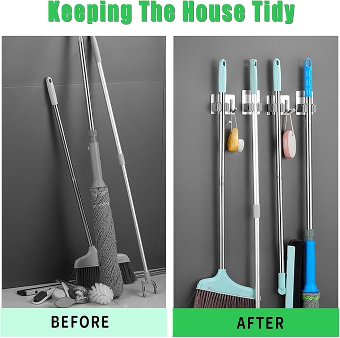 Mop and Broom Holder Hanger Wall Mount,Command Broom Holder Self Adhesive