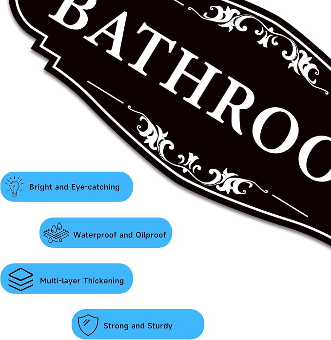 Bathroom Sign Sticker for Business and Home,Self-adhesive Restroom Sign | Cute Bathroom Decor for Door,Waterproof Vinyl Restroom Sign for Home,Office,Shop（Black）