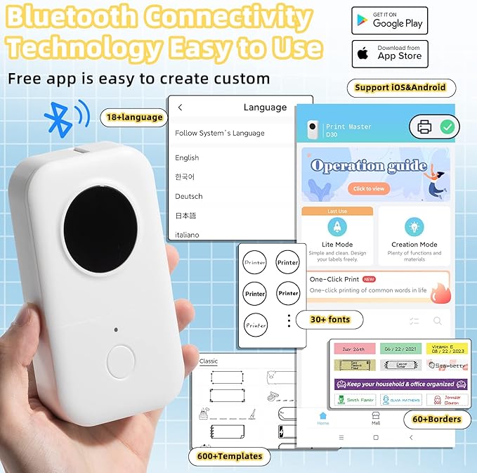 Phomemo Label Maker Machine with Tape D30 Label Printer-with 3 Roll Adhesive Label,Bluetooth Label Maker Small Portable Sticker Maker Compatible with iOS&Android White