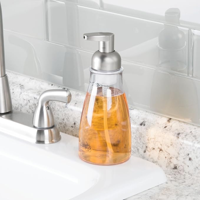 iDesign Foaming Soap Dispenser, Clear and Brushed Nickel | For Kitchen, Bathroom, Sink, Vanity