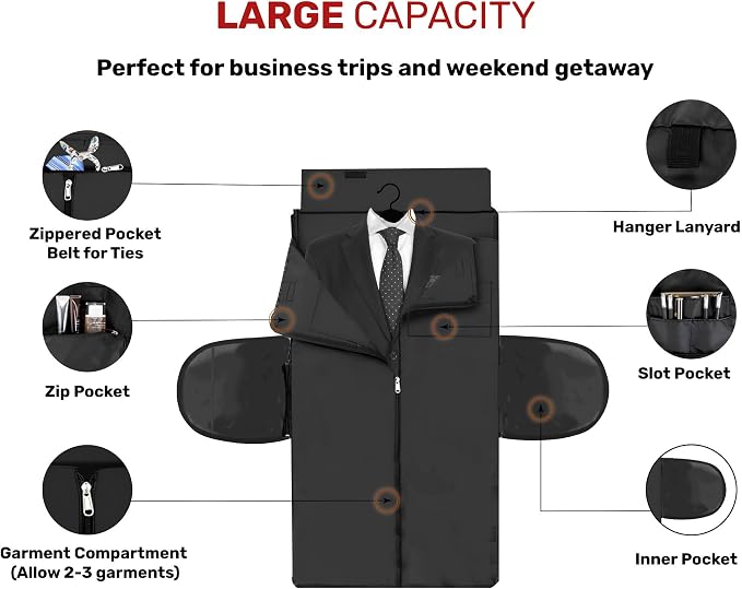 Convertible Garment Duffel Bag for Travel, Large Carry On Weekender Bag with Hanging Clothes Feature, Overnight Travel Duffle Bag for Women with Shoe Compartment (Black)