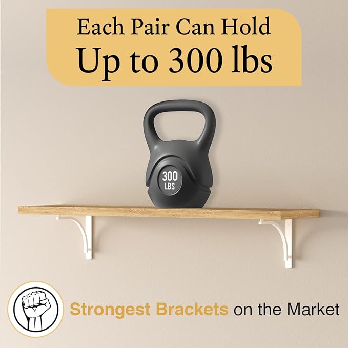 Classic White Heavy Duty Shelf Brackets 12 inch by Balin Designs – L Bracket, Wall Mounted Support, Shelving Metal Bracket, Decorative Shelf Brackets, with Hardware Included, Set of 2