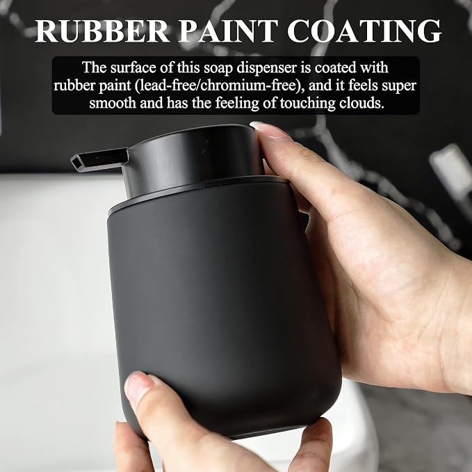 Bosilunlife 12Oz Ceramic Foam Soap Dispenser for Bathroom Kitchen Counter | Premium countertop foam pump creates delicate dense foam, stable desktop placement, Rubber Paint Black