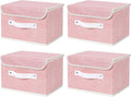 ANMINY 4PCS Fabric Storage Bin with Lid Rose Print Storage Box Basket with PU Leather Handles Washable PP Plastic Board Decorative Foldable Lidded Shelf Cubes Closet Organizer - Pink, Small Size